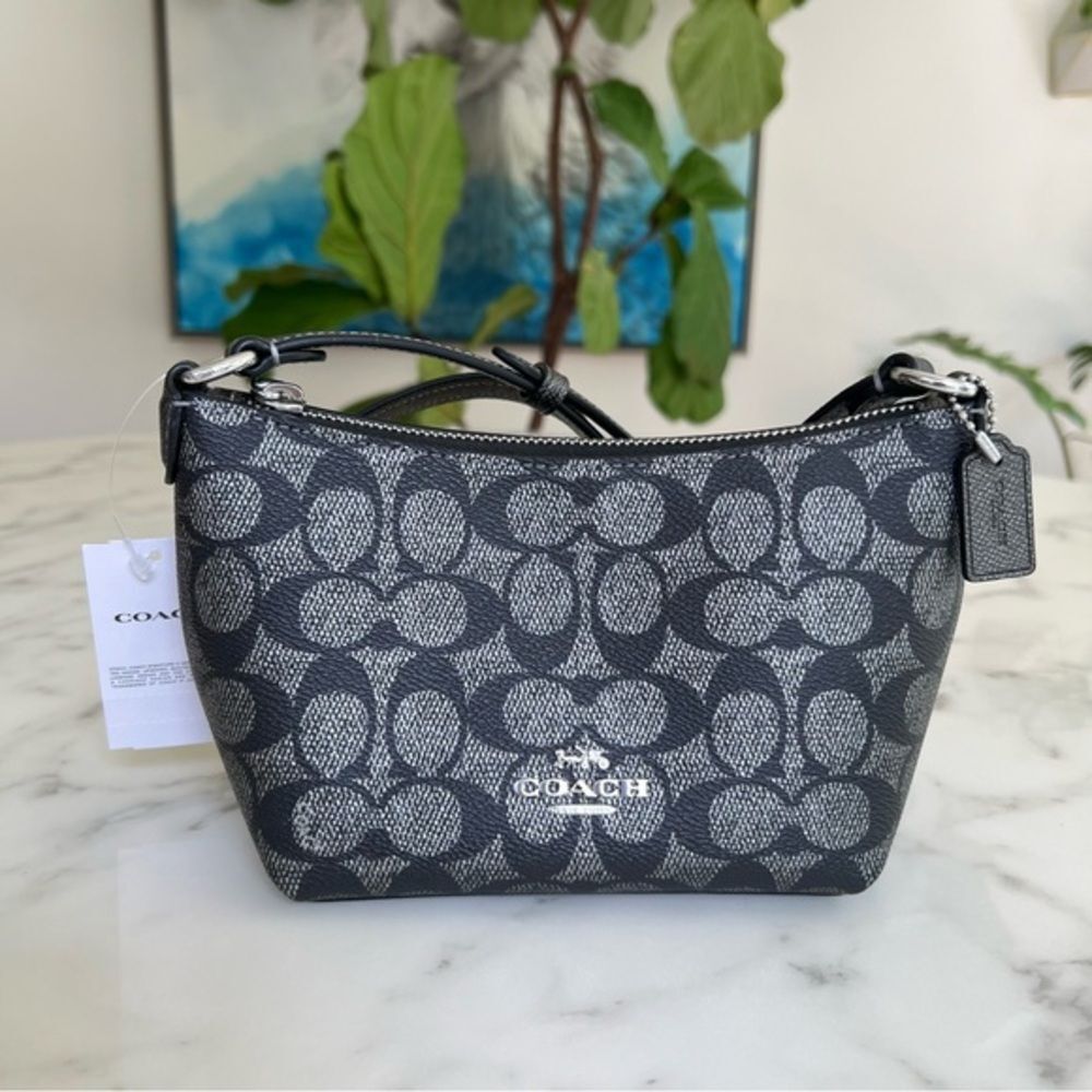 Coach Zip Top Crossbody Bag In Metallic Signature Canvas CW338 Gunmetal